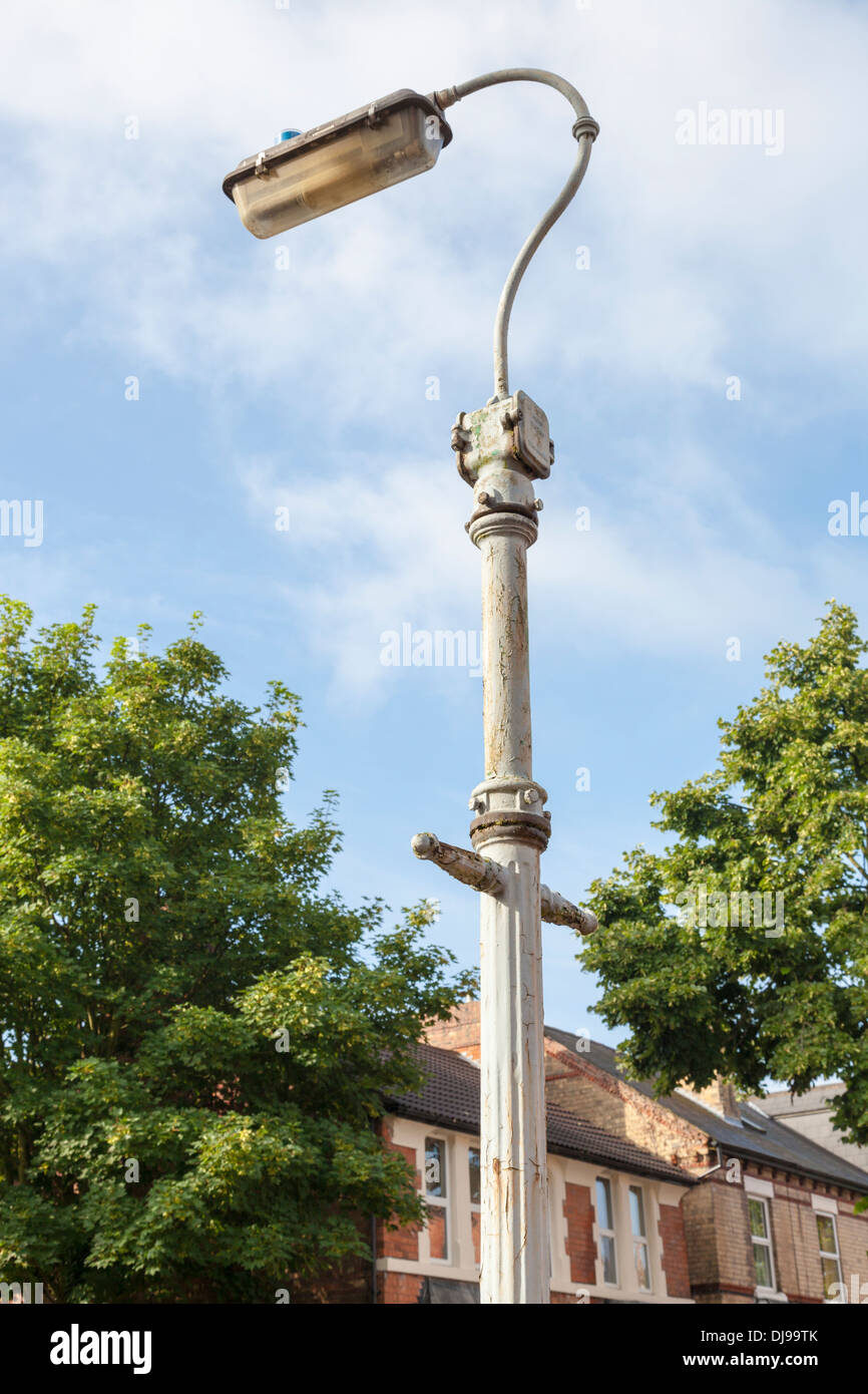 Old iron lamppost and streetlight or streetlamp in Nottinghamshire, England, UK Stock Photo