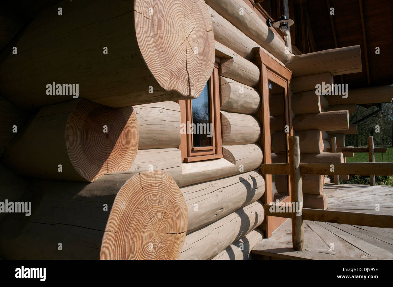 Wall Of Eco Log Cabin Shrophsire Uk Stock Photo 62900306 Alamy