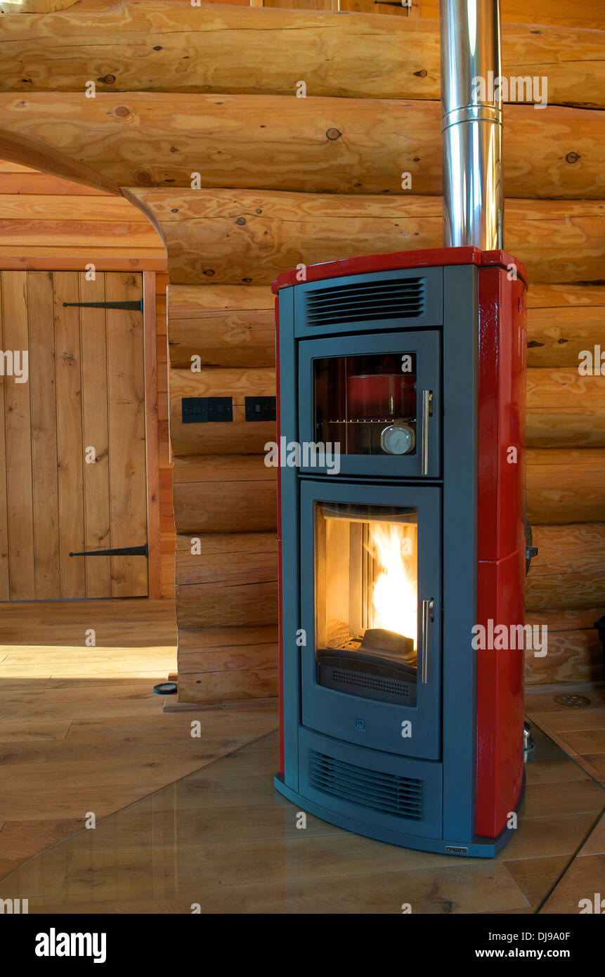 Contemporary wood pellet burning stove with oven Stock Photo