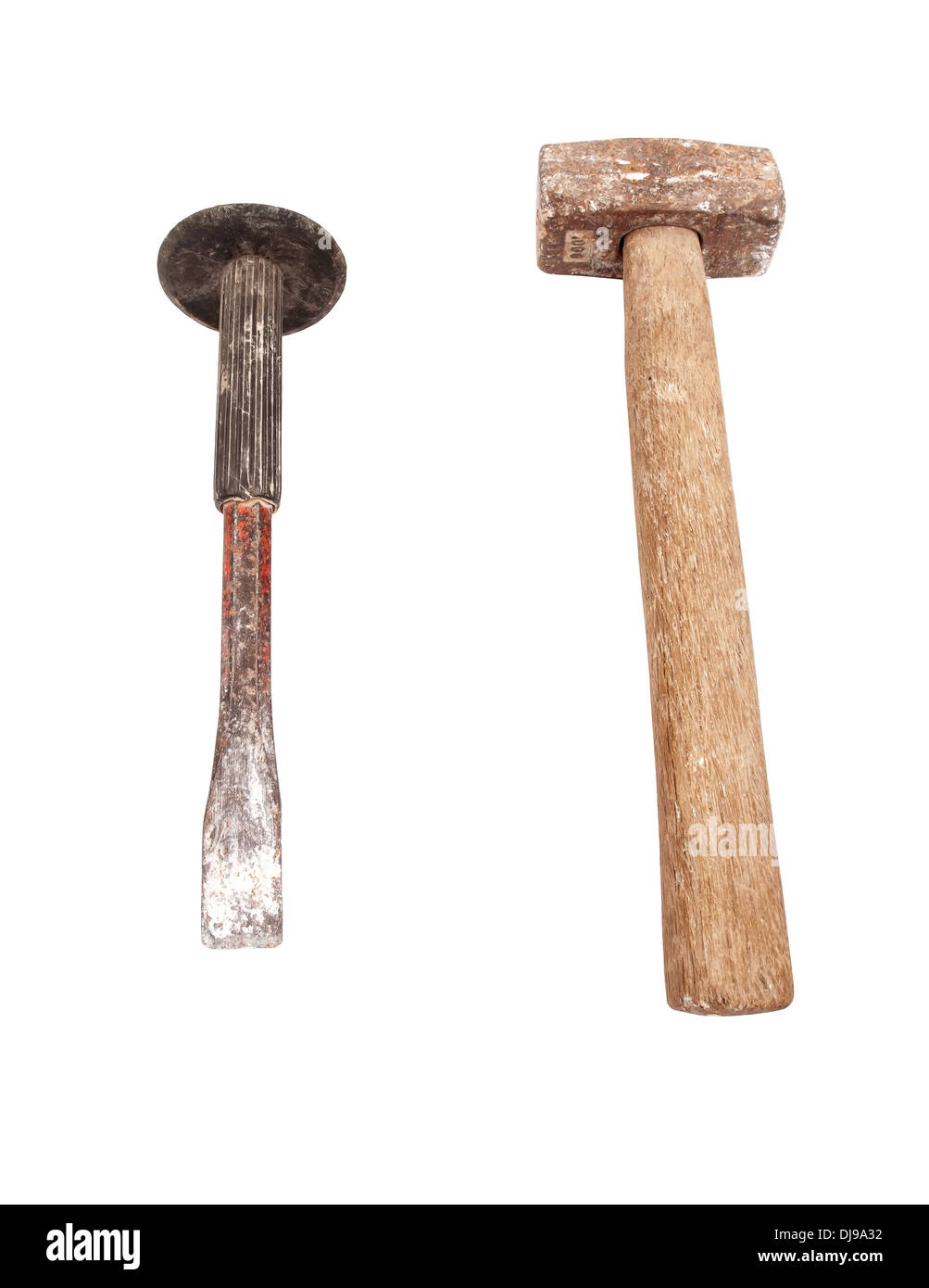 used chisel and hammer isolated on white background Stock Photo