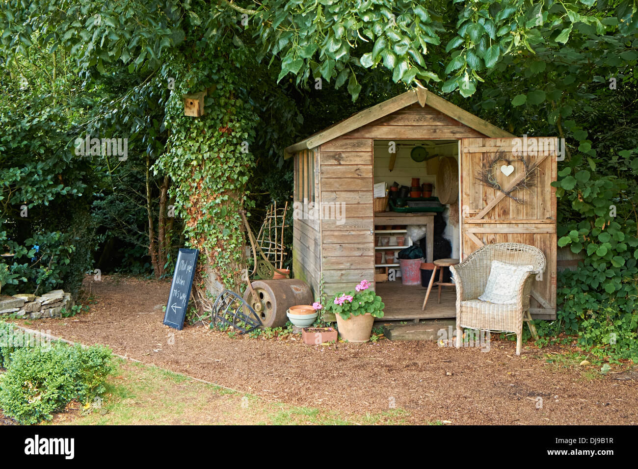 A garden shed at Nunnington Hall  property and gardens in North Yorkshire. Stock Photo