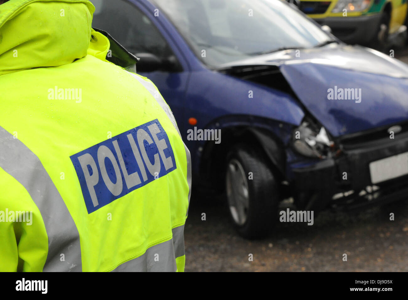 Police at the scene of a road traffic collision Stock Photo