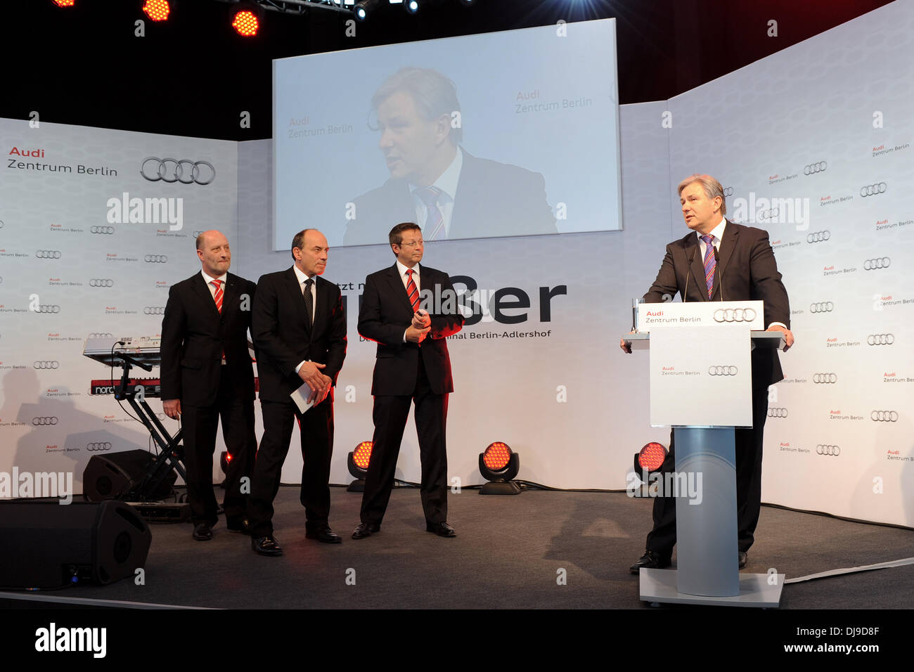 Andre Reiser, Ferdinand Schneider, Michael Renz and Klaus Wowereit attending Grand Opening of the Audi Zentrum Berlin-Adlershof. Berlin, Germany - 18.04.2012 Stock Photo
