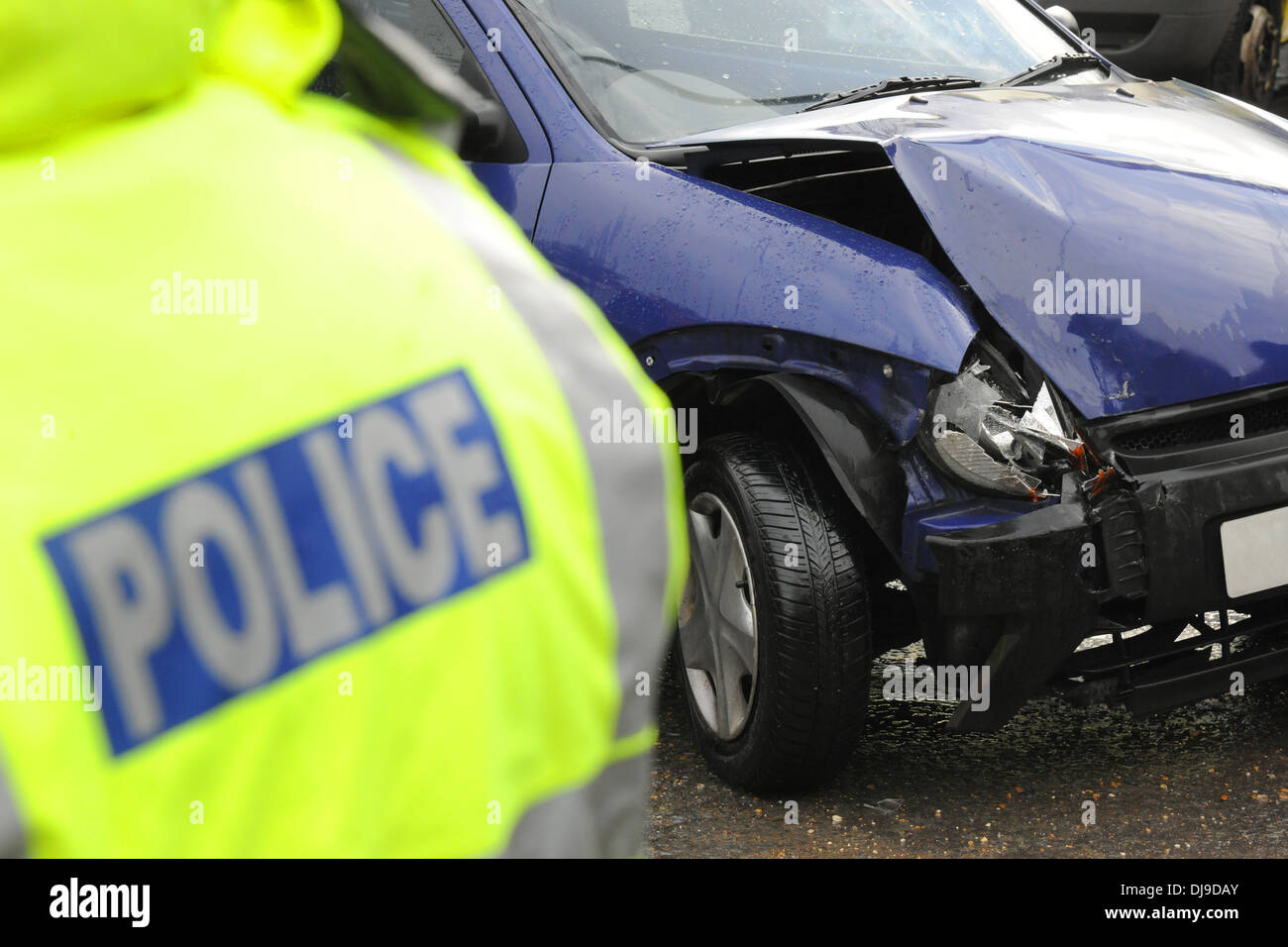 Police at the scene of a road traffic collision Stock Photo