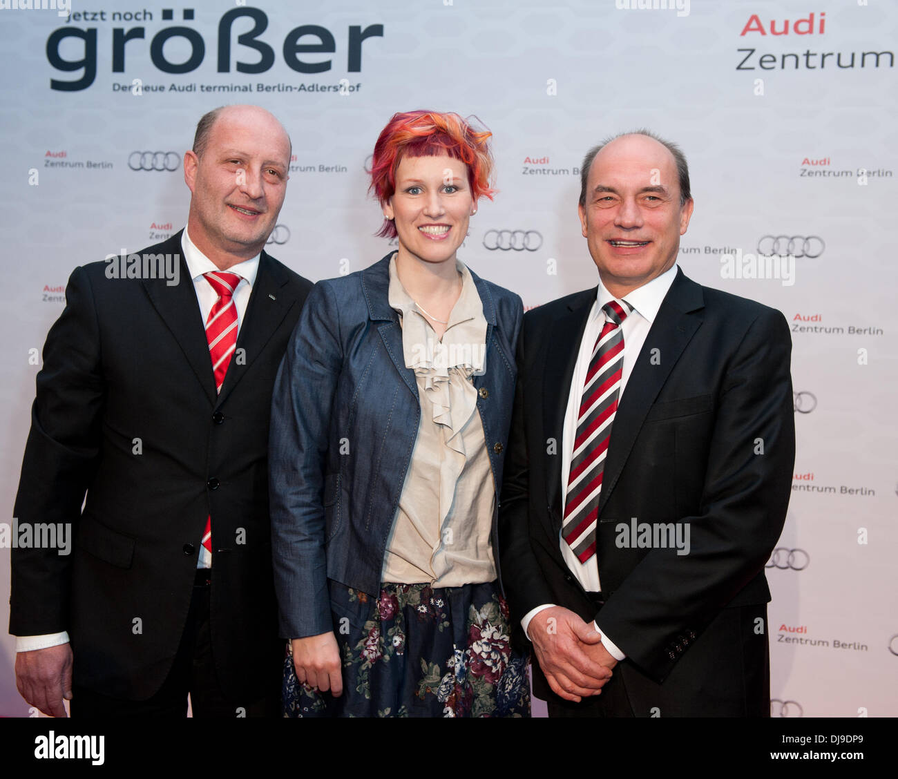 Andre Reiser, SKati Wilhelm and Ferdinand Schneider at Grand Opening of the Audi Zentrum Berlin-Adlershof. Berlin, Germany - 18.04.2012 Stock Photo