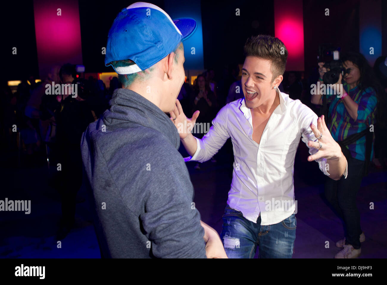 Daniele Negroni, Luca Haenni on German RTL TV show 'Deutschland sucht den Superstar' ('DSDS') at Coloneum studios - After Show Party. Cologne, Germany - 28.04.2012 Stock Photo