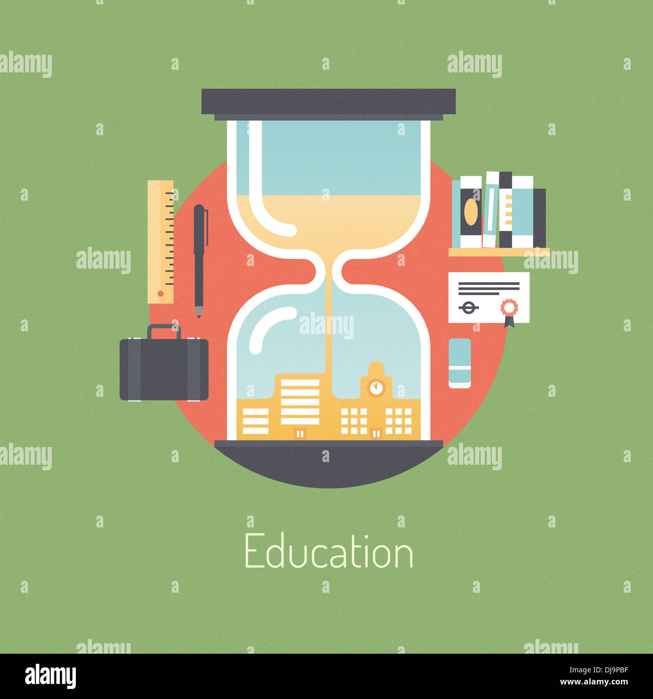 Flat design illustration poster concept of education experience and learning new knowledge with school and business objects Stock Photo