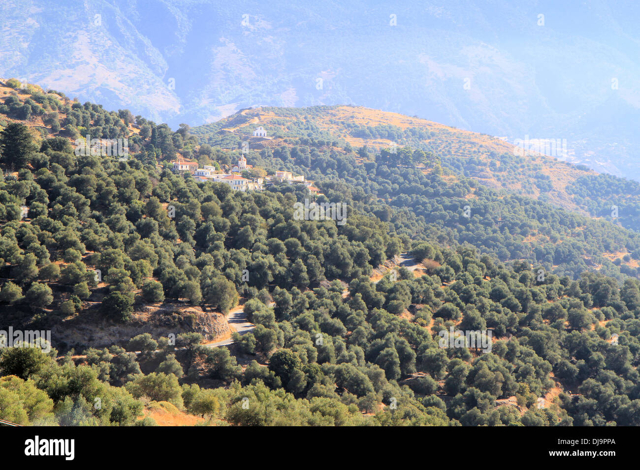 Cretan village nestled among the hills, Crete, Greece Stock Photo