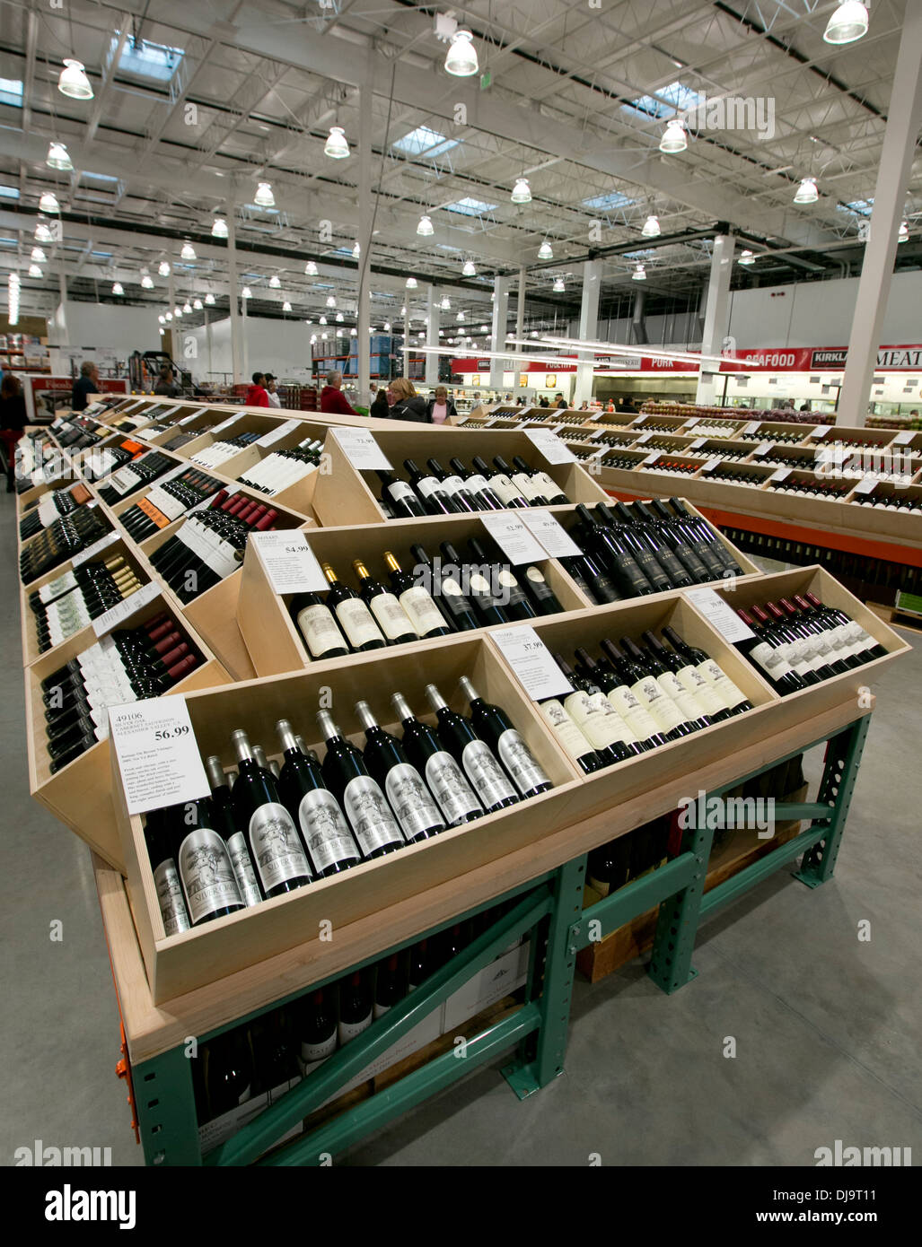 Large quantity of wine displayed at a new COSTCO warehouse retail store in Cedar Park, Texas
