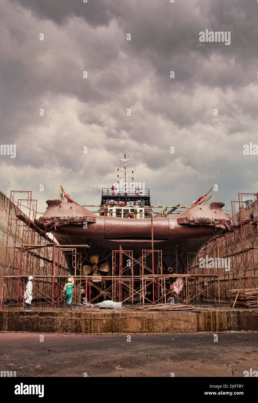 vessel at dry dock during inspection Stock Photo