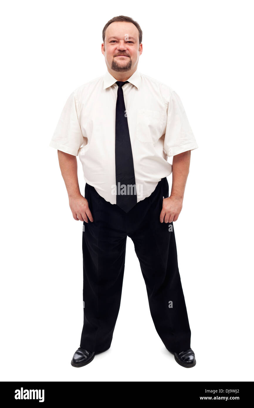 Happy adult fat man in business suit - isolated Stock Photo