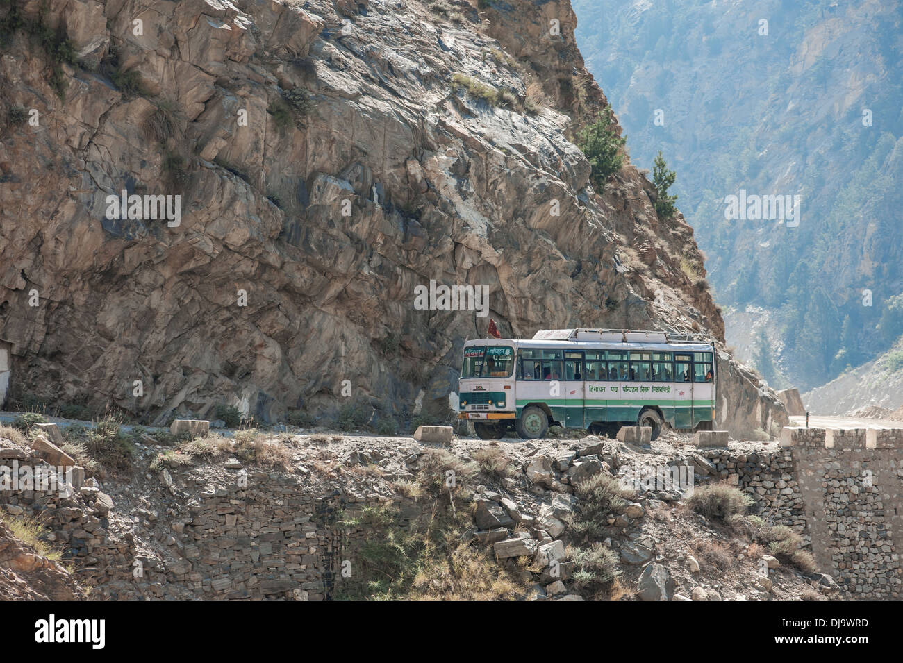 indian bus in high mountain Stock Photo