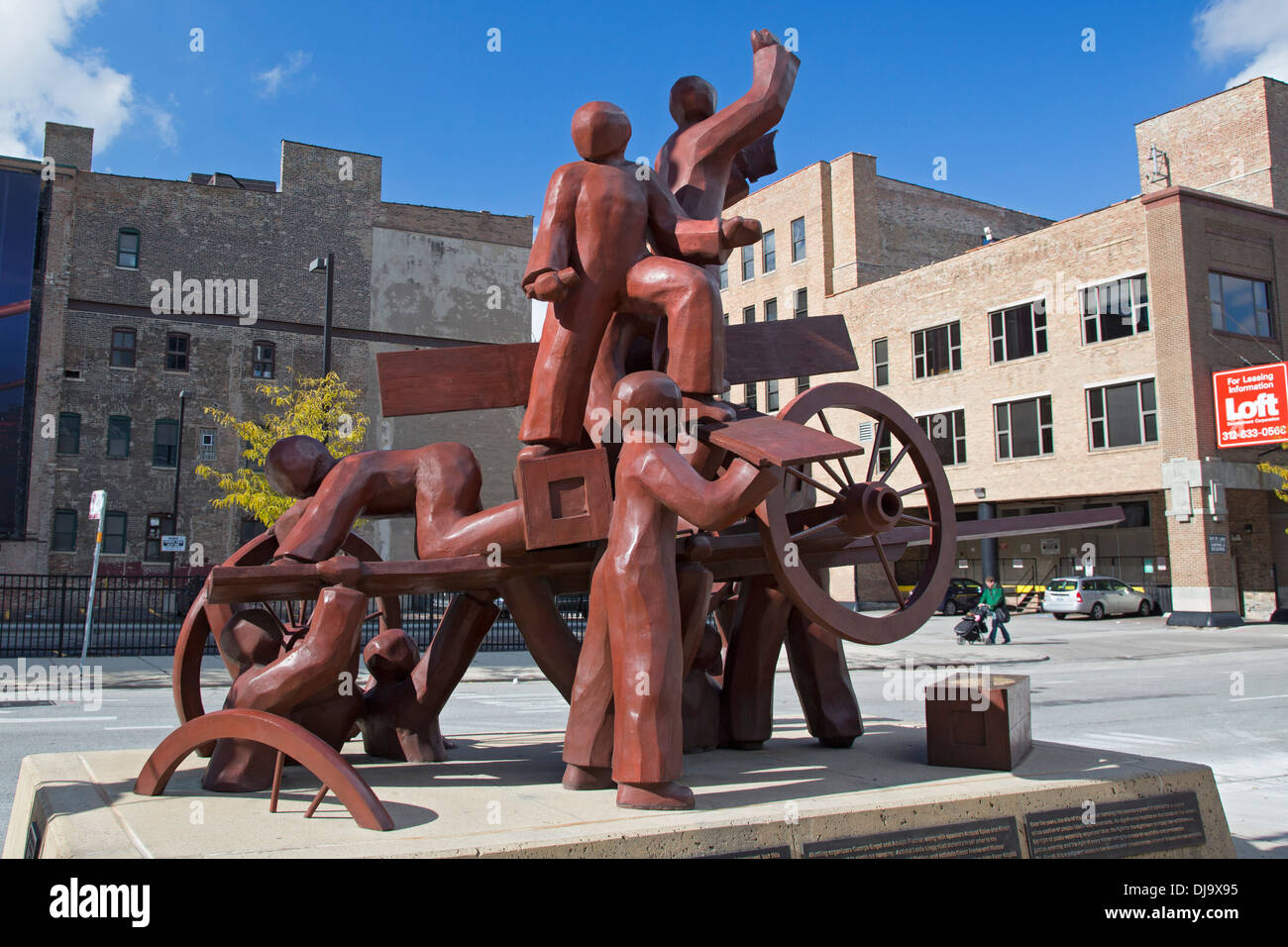 The Haymarket memorial sculpture by artist Mary Brogger commemorates the labor martyrs of the 1886 Haymarket affair Stock Photo