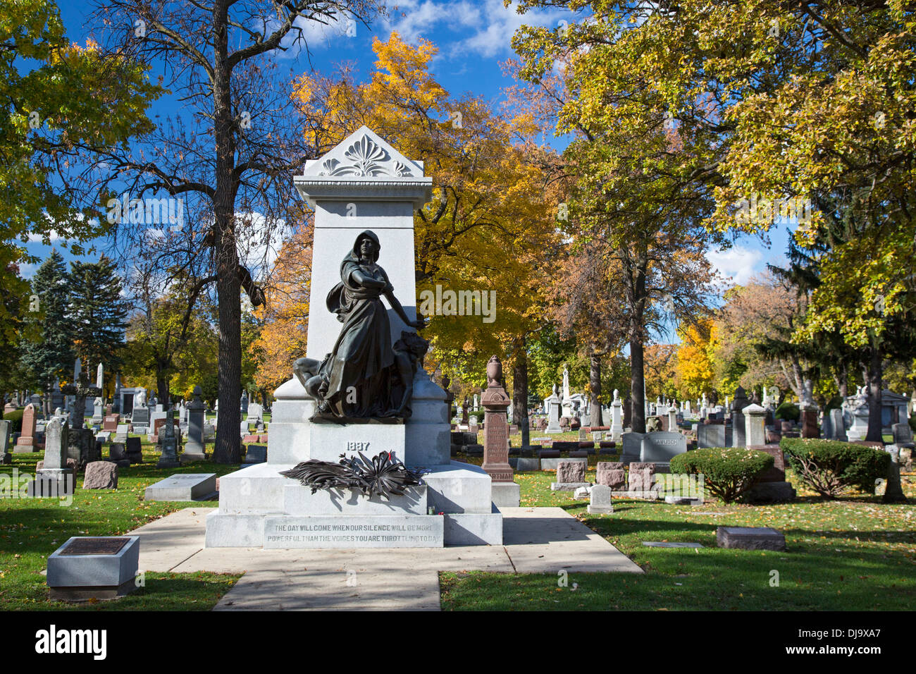 Forest Park, Illinois - The Haymarket Martyrs' Monument by sculptor Albert Weinert in Forest Home Cemetery. Stock Photo
