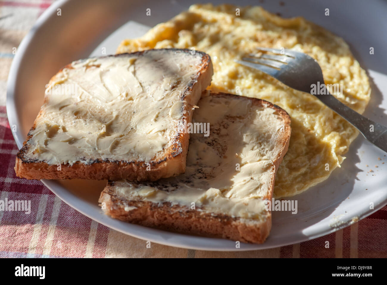 breakfast with toast and omelet Stock Photo