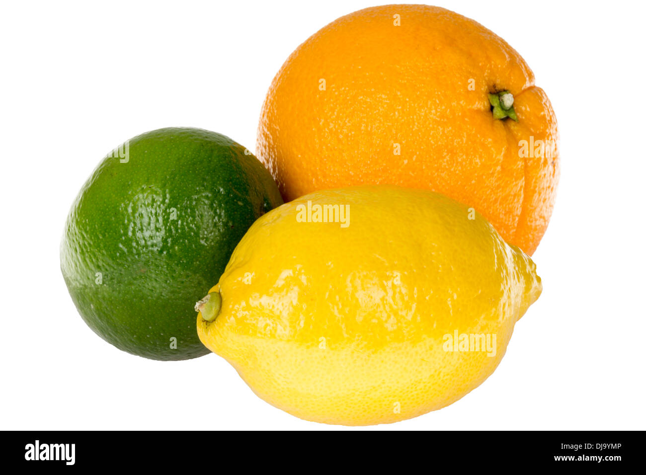 Fresh Ripe Healthy Orange Lemon And Lime, Isolated on White, With No ...