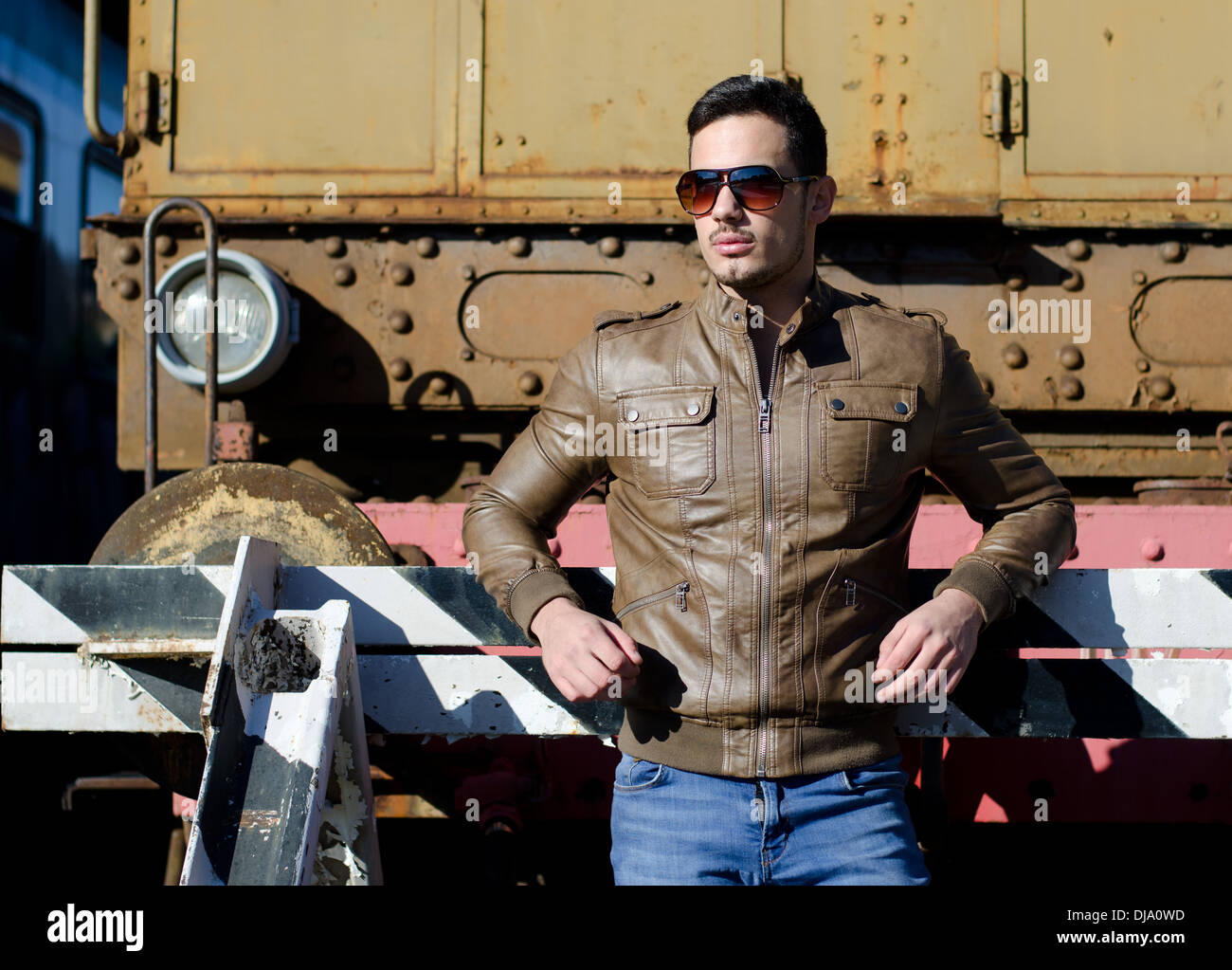 Old man in leather jacket hi-res stock photography and images - Alamy