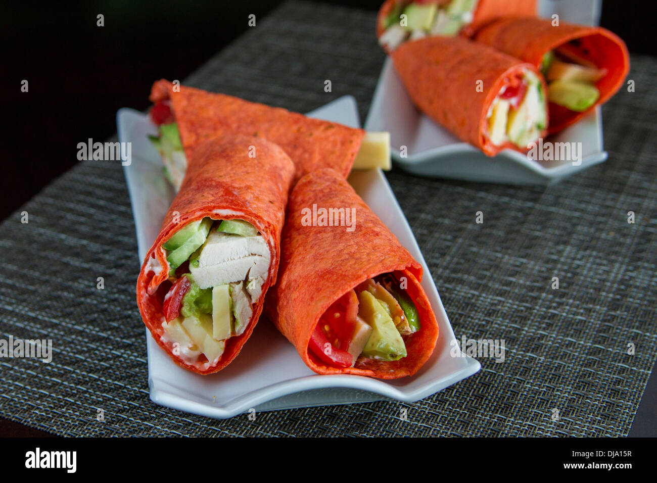 Healthy chicken wrapFresh tortilla Chicken wraps Stock Photo Alamy