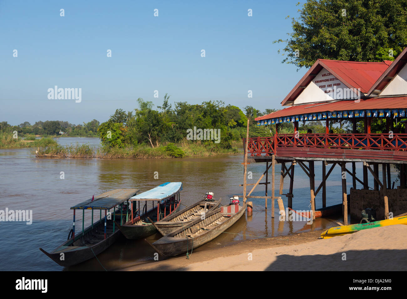 Don Det island in the Mekong River, 4000 Islands in Southern Laos Stock Photo