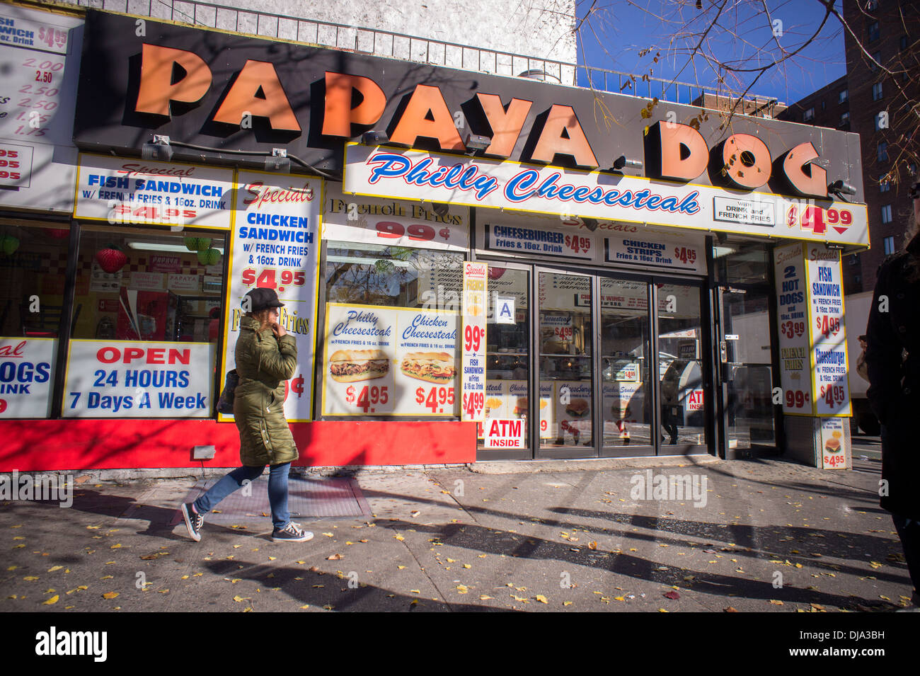 A Papaya Dog fast food restaurant in the East Village neighborhood of