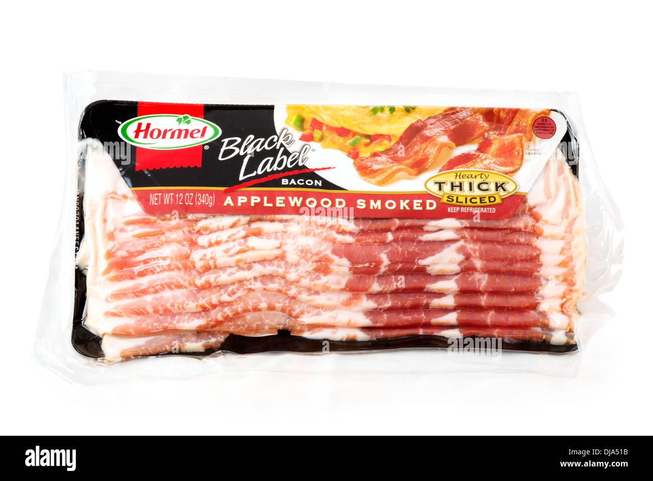 Packet of Hormel Black Label Applewood Smoked Bacon, USA Stock Photo