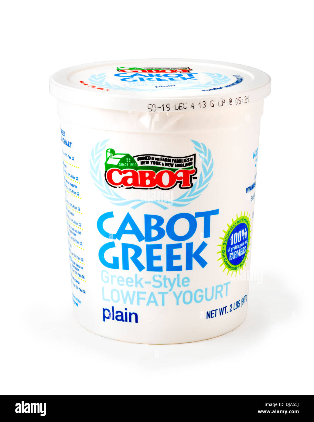 Carton of Cabot Plain Low Fat Greek Style Yogurt, USA Stock Photo