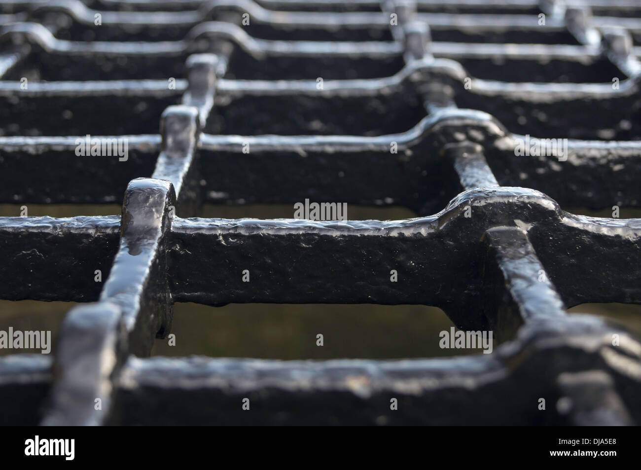 Iron mesh inside the Edinburgh Castle, with thick steel bars forming a