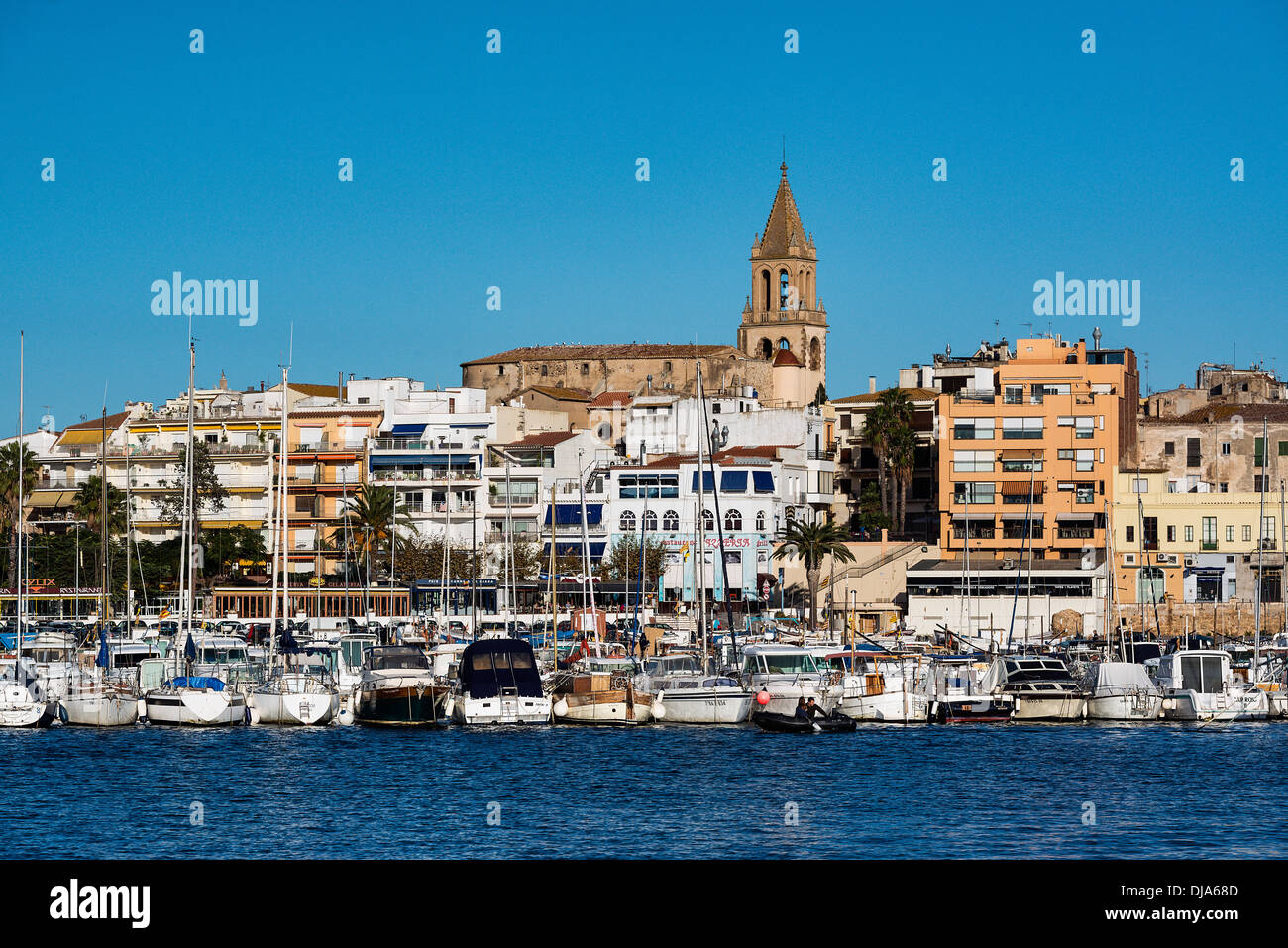 Overview of the harbor of Palamos, Spain Stock Photo