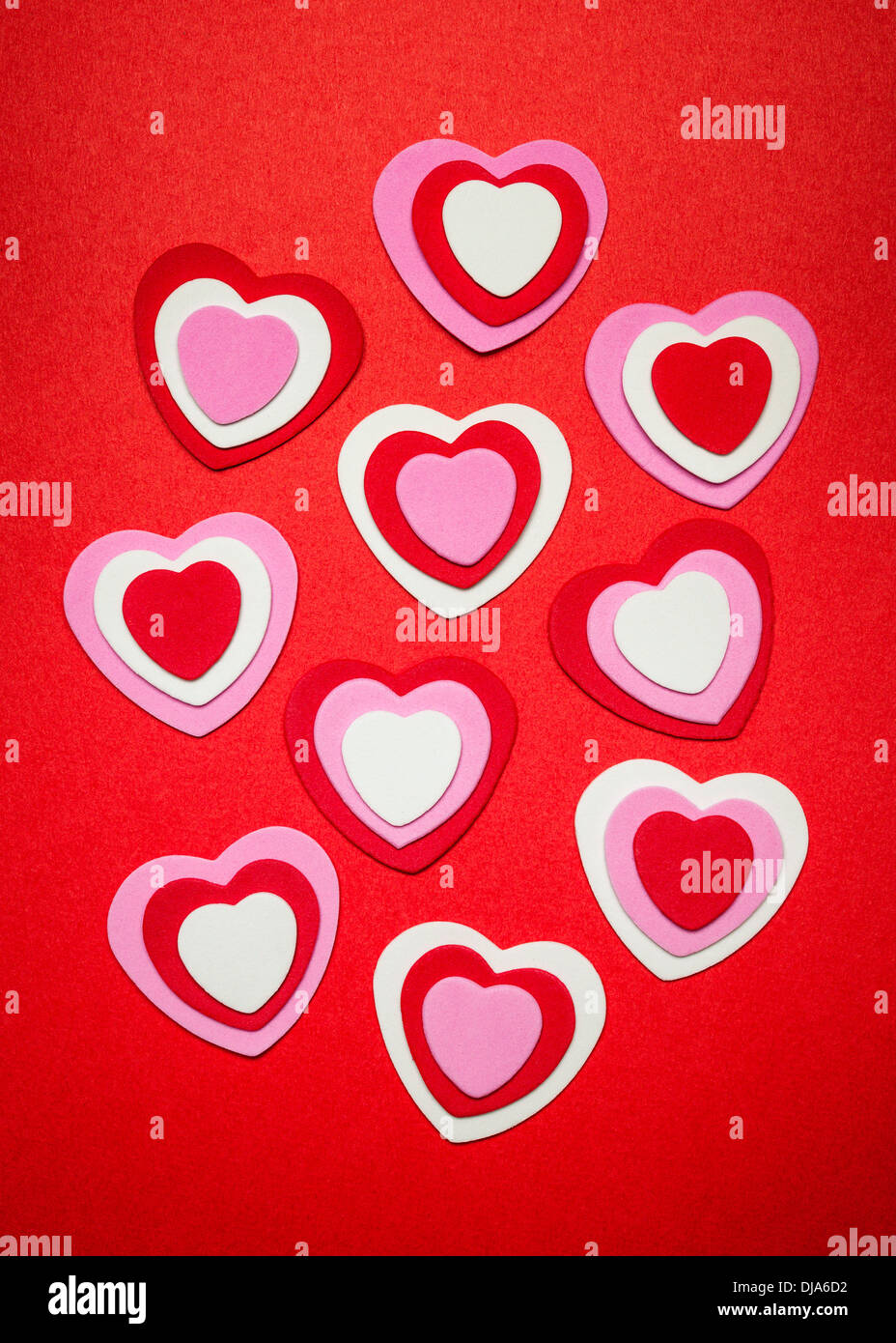 Romantic red pink and white hearts for Valentines day Stock Photo