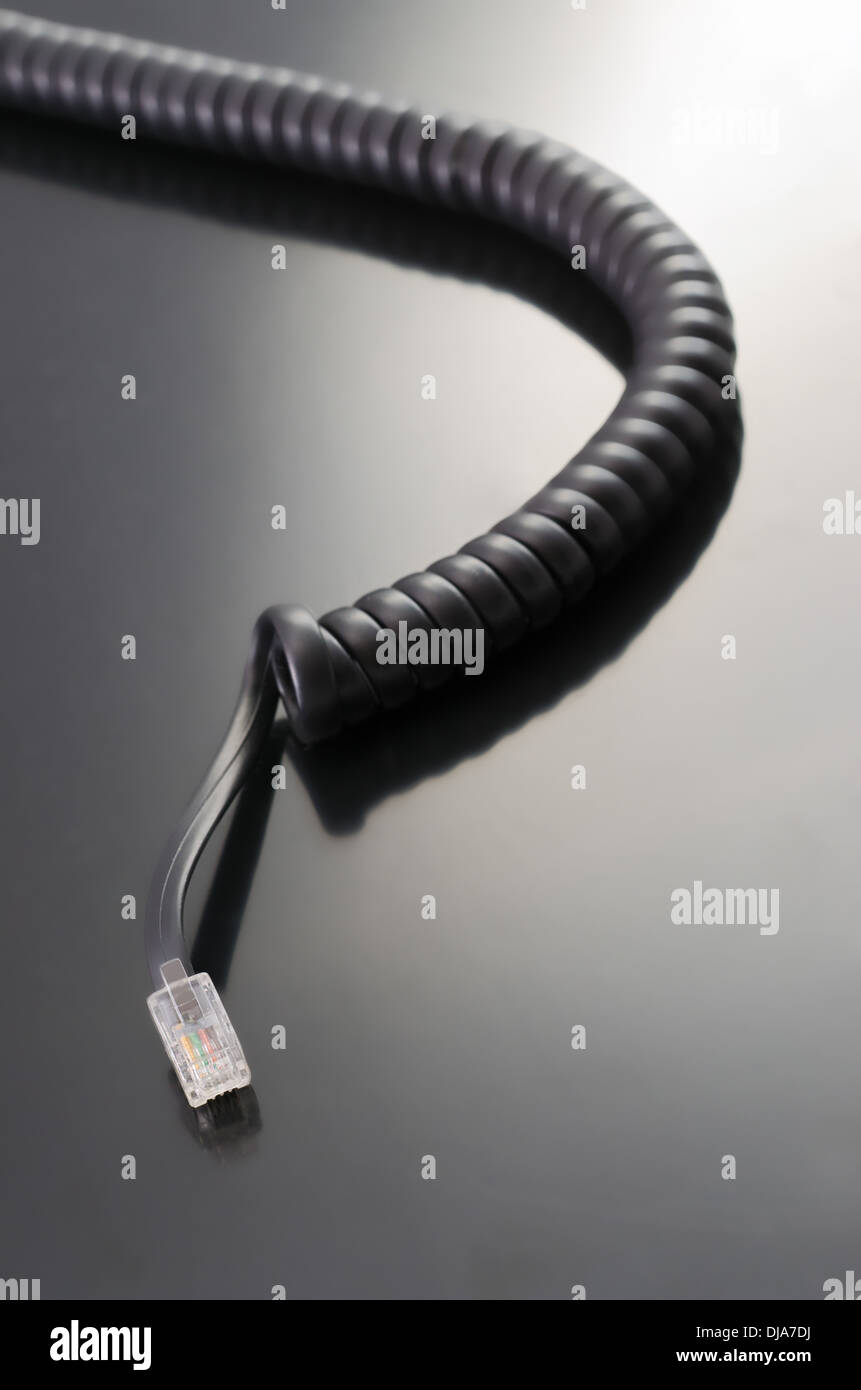 phone cord black color, selective focus Stock Photo