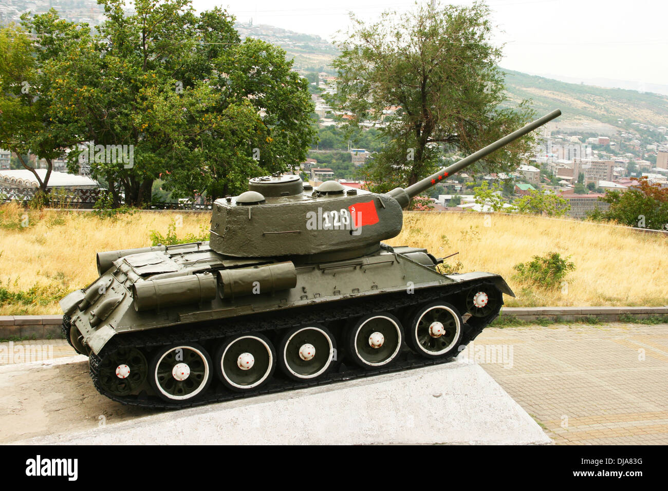 Old T-34-85 tank in Victory park, Yerevan, Armenia. Stock Photo