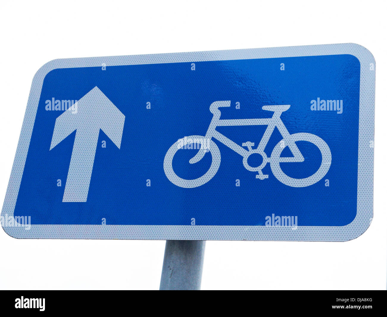 Bicycle road sign with arrow showing direction UK Stock Photo Alamy