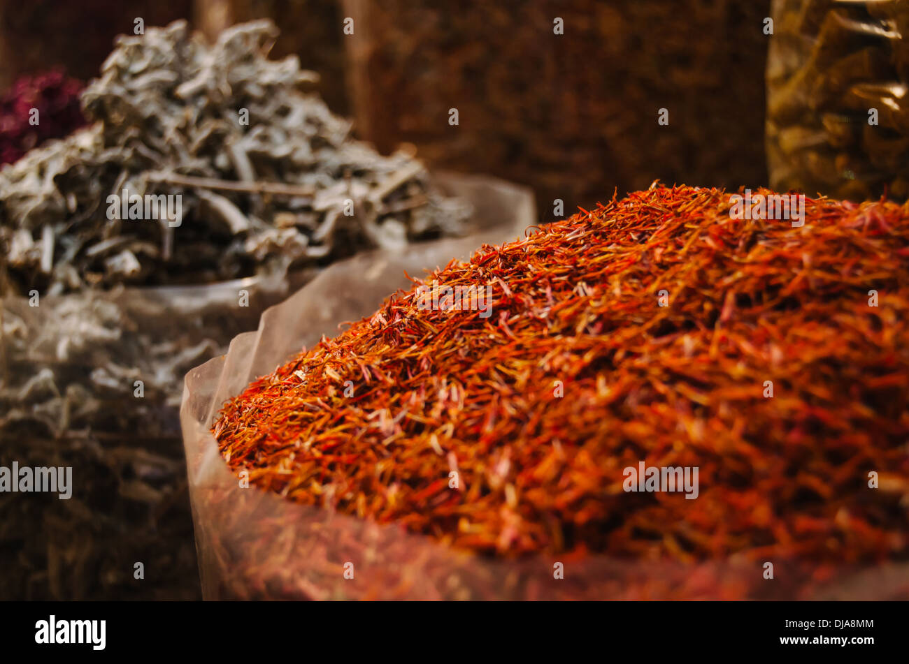 Saffron for sale at Deira Spice Market. Dubai, United Arab Emirates