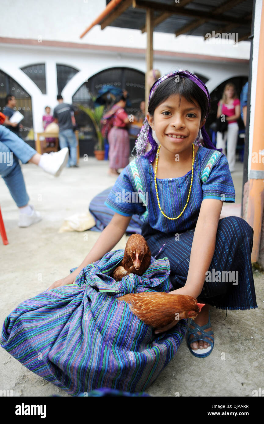 A Guatemala indigenous girl in traditional clothing. Stock Photo
