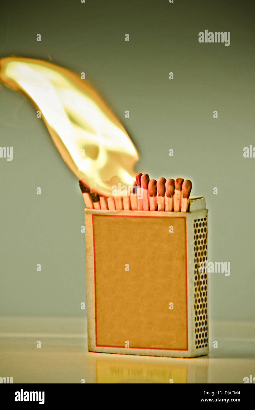 Box of matches with lighted Matchstick Stock Photo Alamy