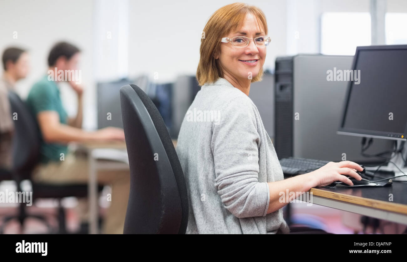 Mature students in the computer room Stock Photo - Alamy
