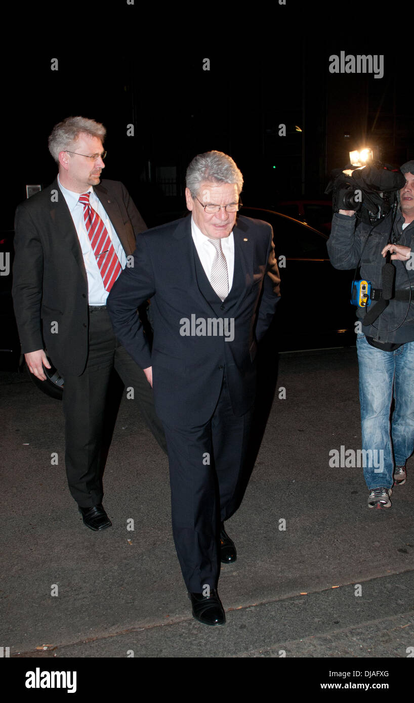 Joachim Gauck arriving at Cafe Einstein on Kurfuerstenstrasse street for a private party after being elected as Germany's new president. Berlin, Germany - 18.03.2012 Stock Photo