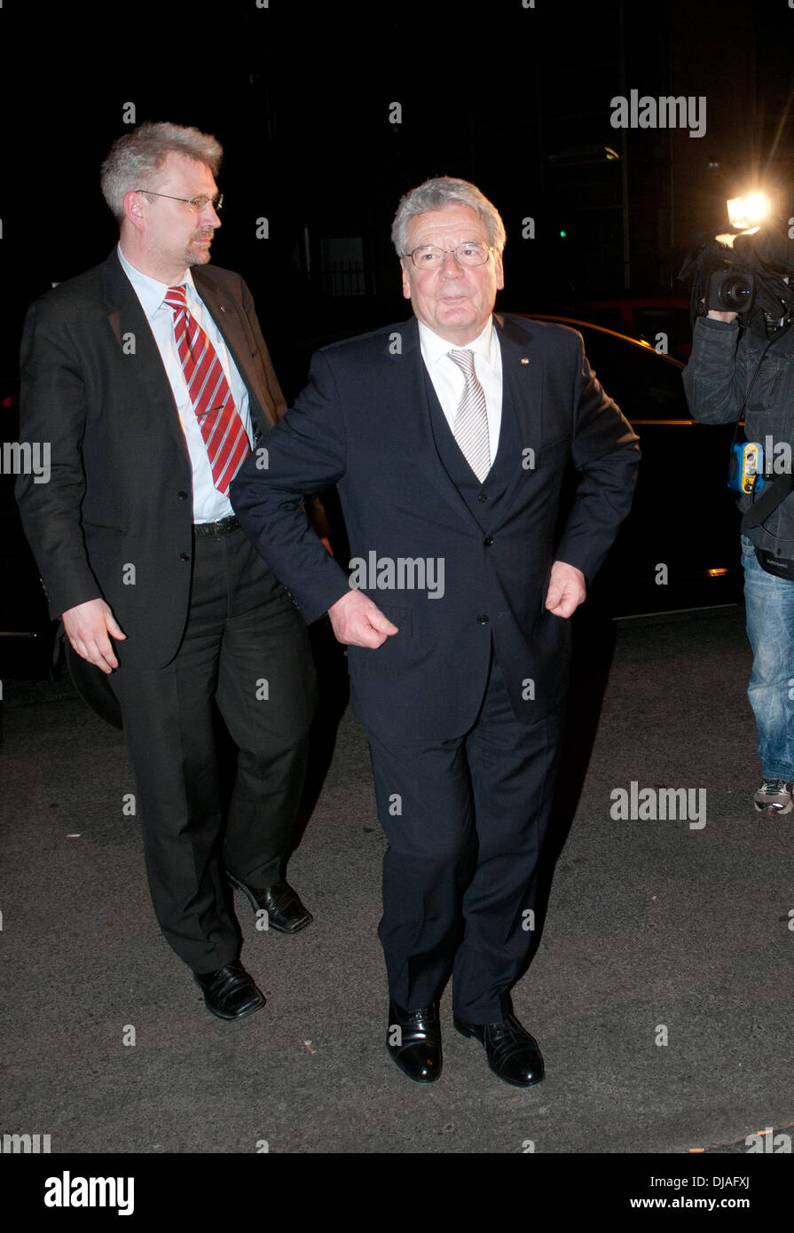 Joachim Gauck arriving at Cafe Einstein on Kurfuerstenstrasse street for a private party after being elected as Germany's new president. Berlin, Germany - 18.03.2012 Stock Photo