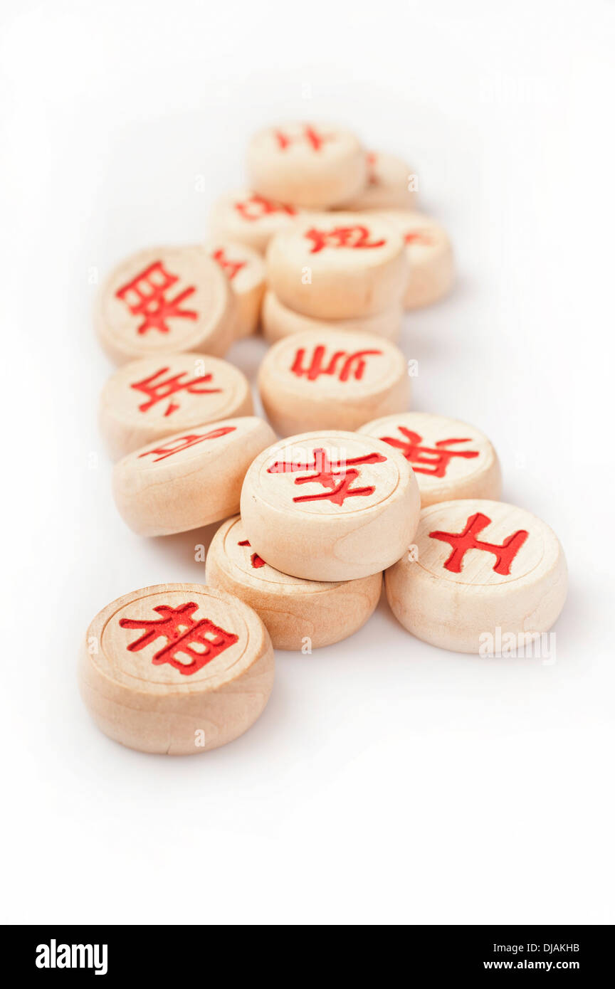 Chinese chess or Xiangqi pieces Stock Photo
