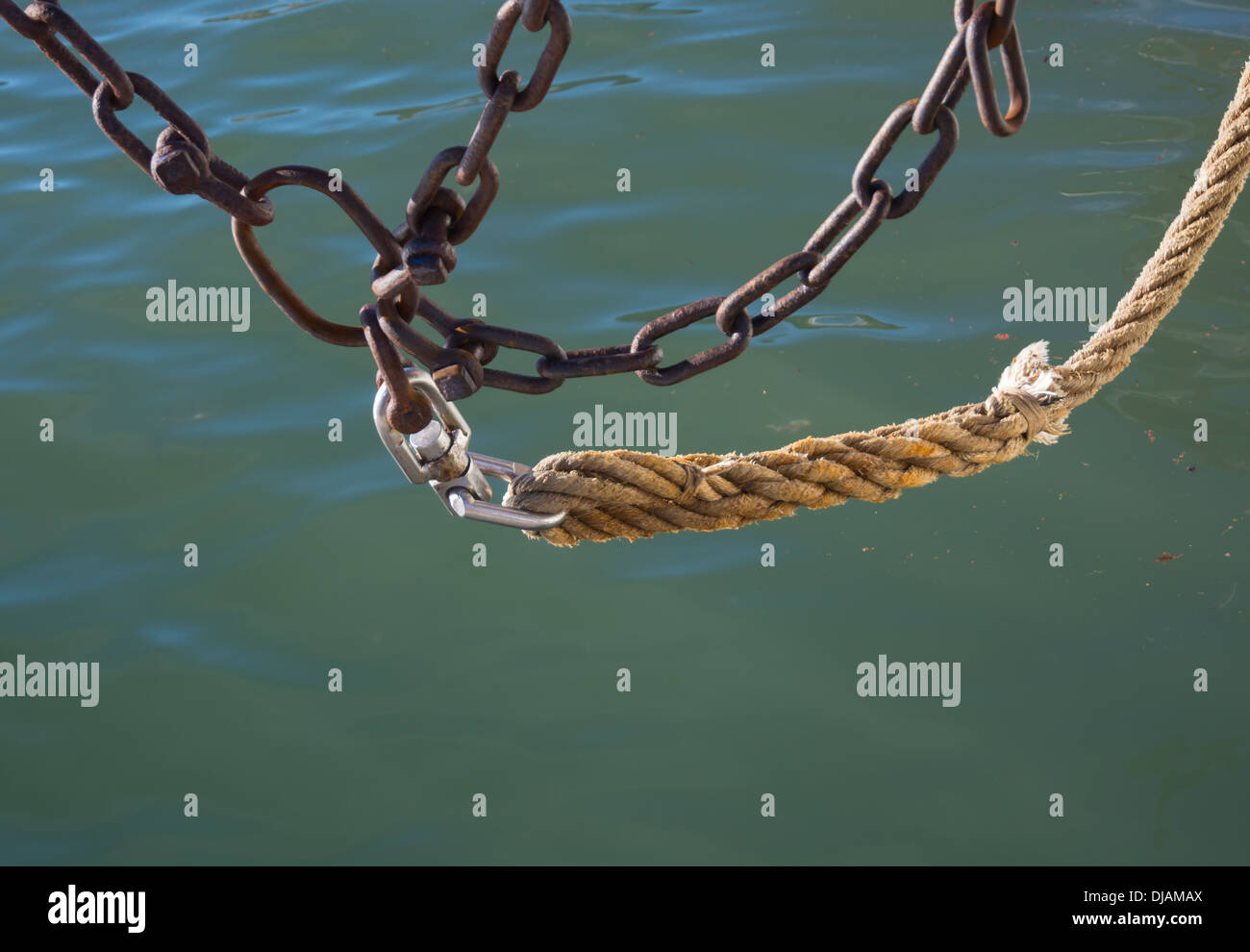 Chains and rope above green mediterranean ocean water Stock Photo - Alamy