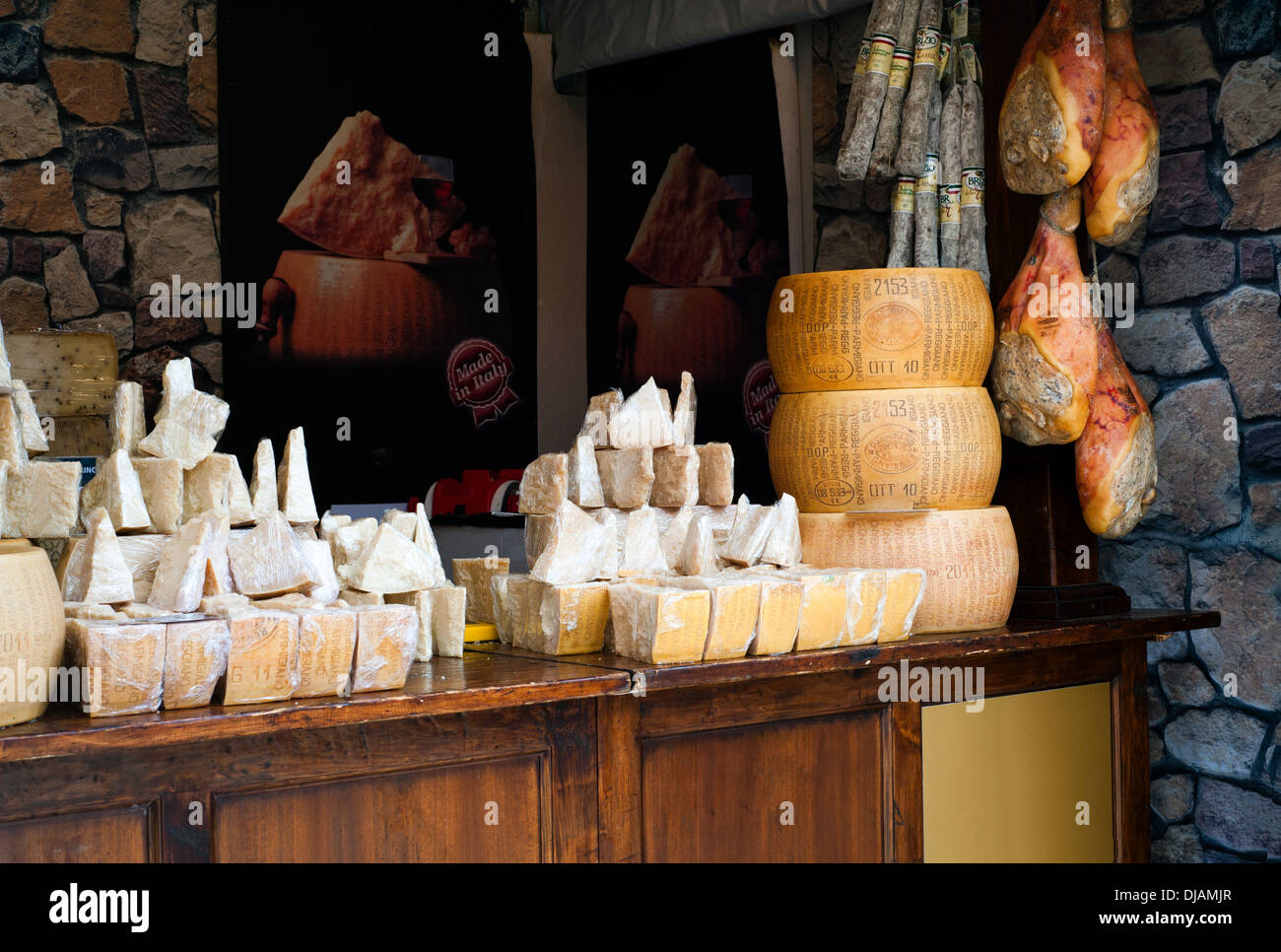 Traditional Italian shop with cheese and meat products Stock Photo Alamy