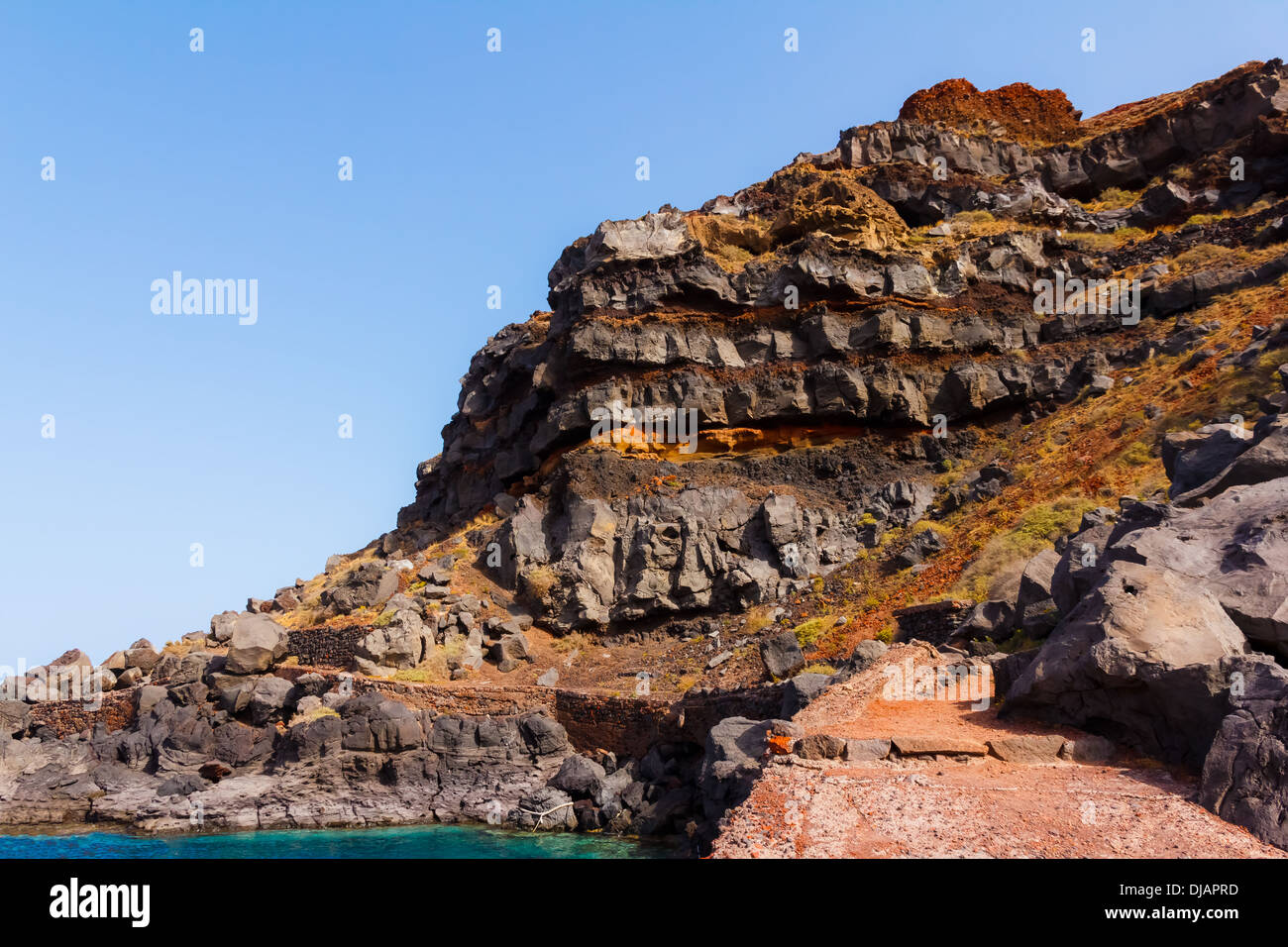 Volcanic rocks near Ammoudi in Santorini Greece Stock Photo