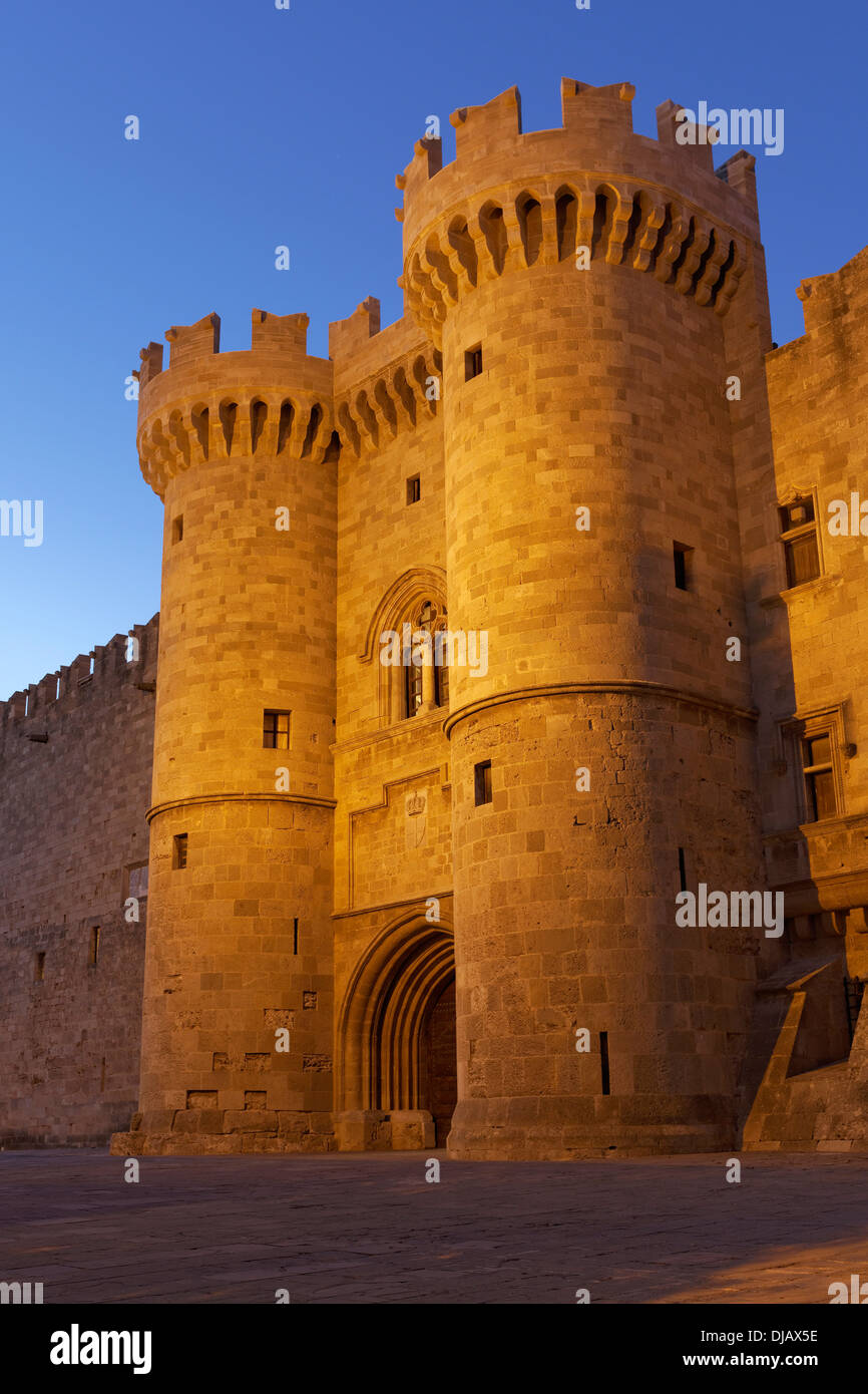 Main entrance with medieval towers, Palace of the Grand Master of the Knights of Rhodes, City of Rhodes, Island of Rhodes Stock Photo
