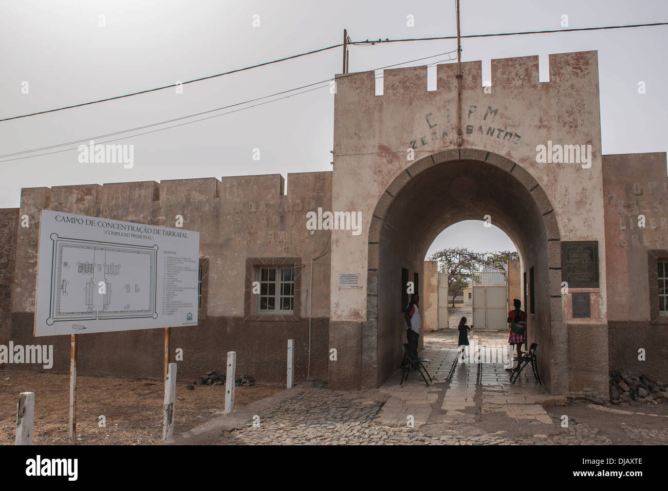 Entrance gate, former Tarrafal concentration camp or Campo do Tarrafal, Tarrafal, Santiago, Cape Verde Stock Photo