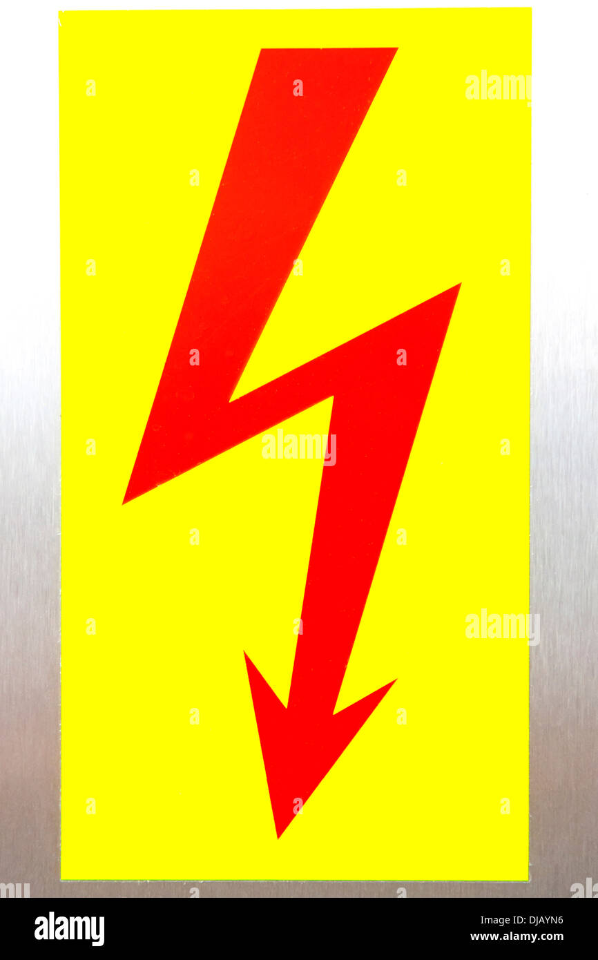 Warning sign, electricity lightning bolt, high voltage current, Germany Stock Photo