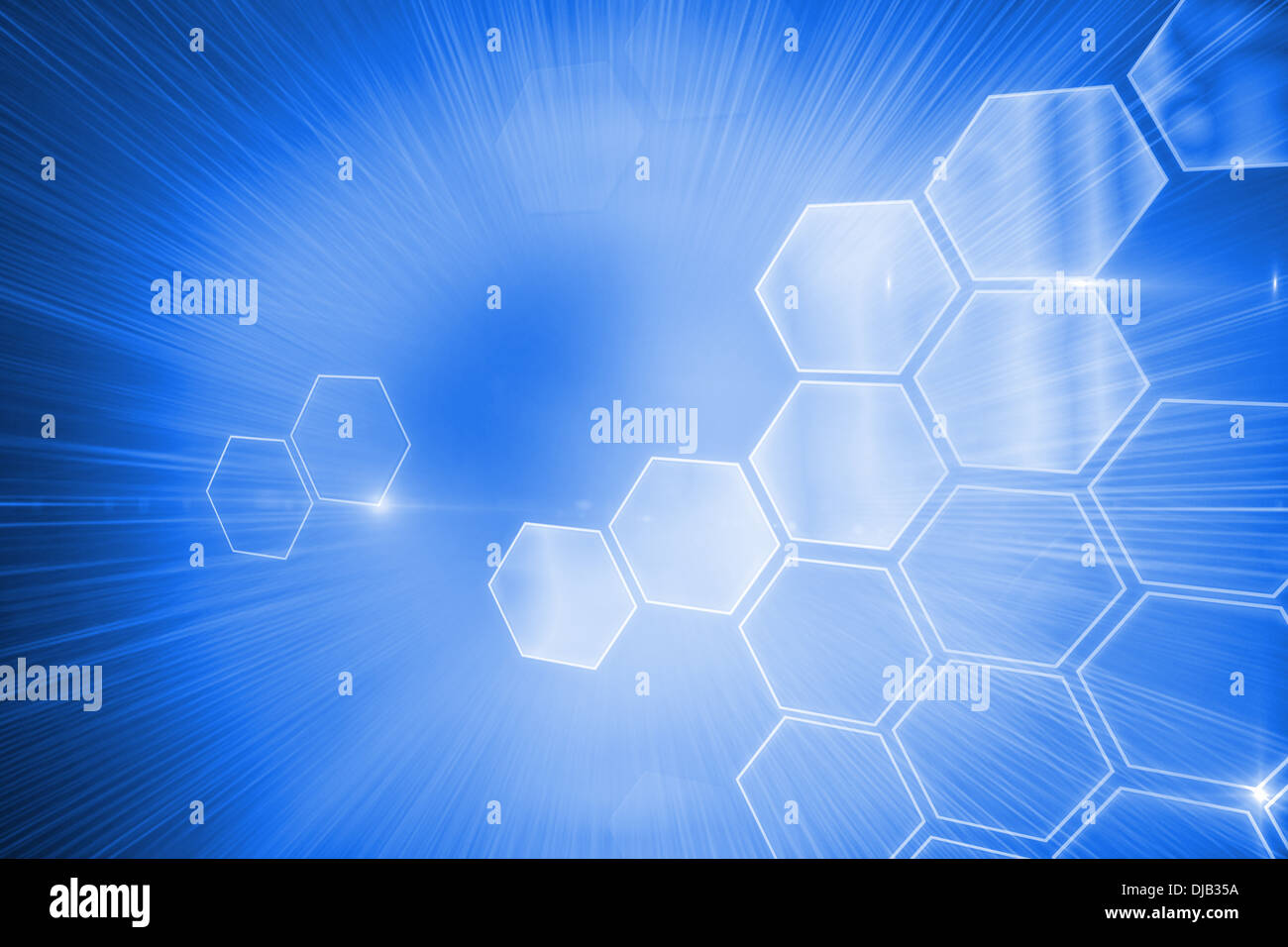 Digitally generated glowing hexagons on blue background Stock Photo - Alamy