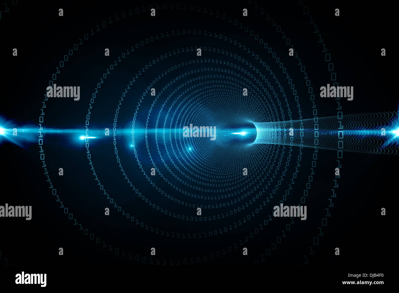 Spiral of binary code on black background Stock Photo