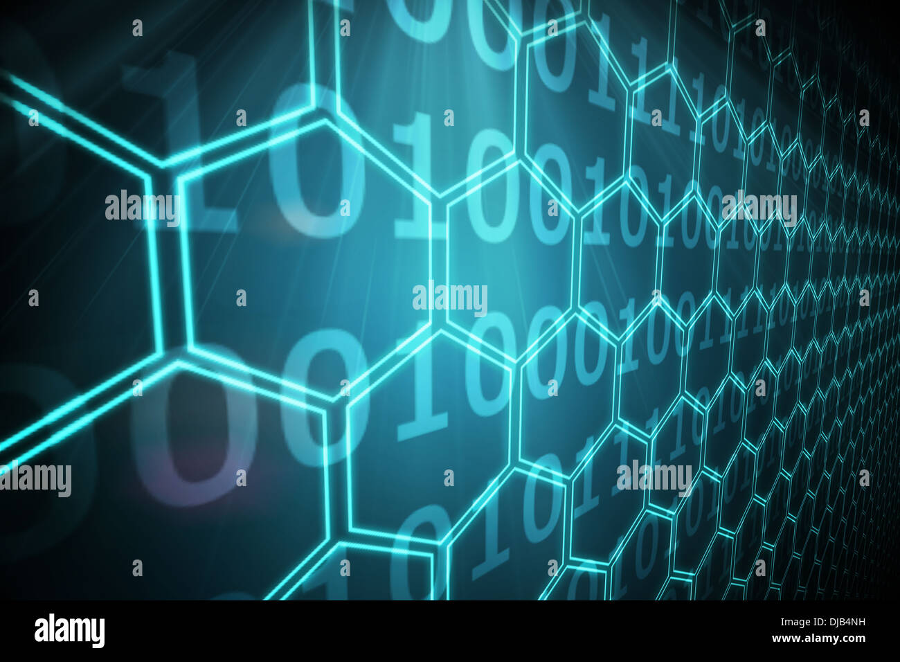 Black background with shiny hexagons Stock Photo