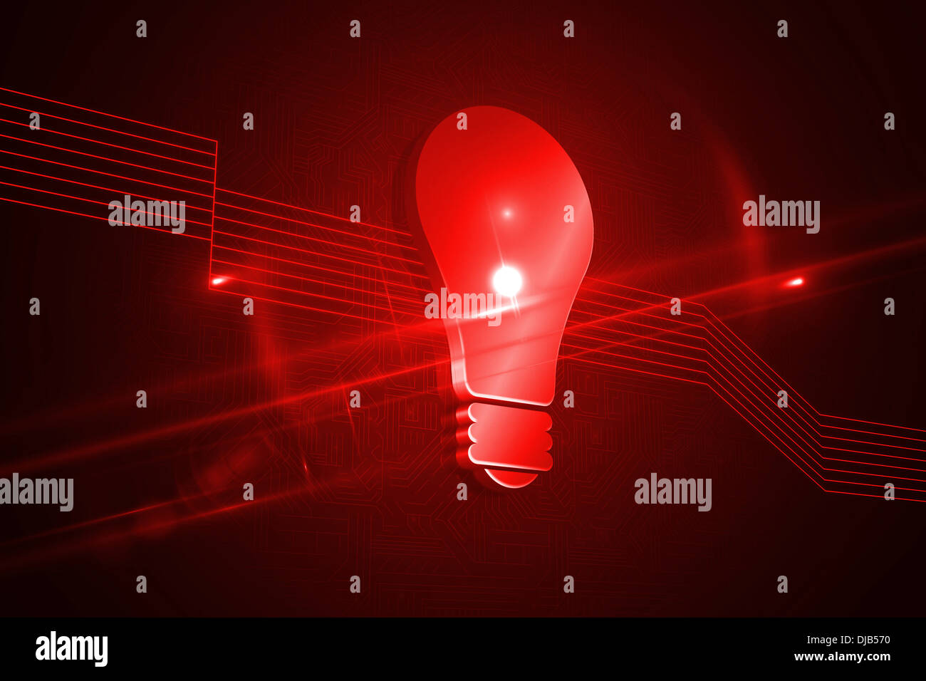 Shiny red light bulb on black background Stock Photo - Alamy