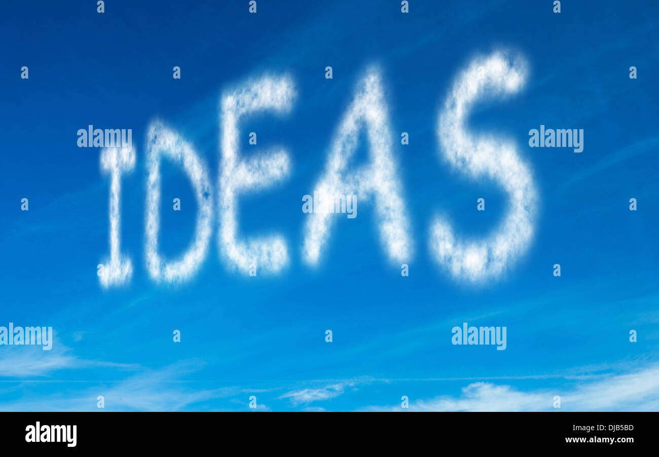 Ideas written in white in sky Stock Photo
